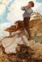 Two Children on a Windswept Hillside