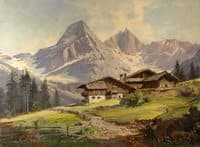 Landscape from Tirolian Alps with a mountain cottage