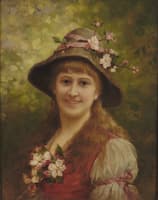Portrait of a young woman, decorated with apple blossoms