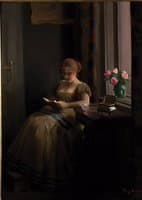 Interior Scene with Woman Reading Near Window