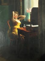 Woman Sitting in Front of a Mirror