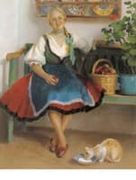 Girl with Apples and Her Cat