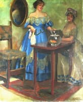 A lady admiring her goldfish