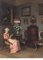 A lady reading in an interior