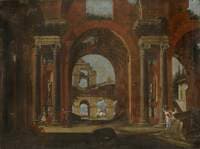 Classical Ruins, Horseman and Figures