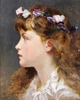 A young girl with a garland of flowers in her hair