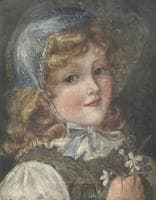 Girl holding a sprig of violets