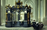 A family beside the tomb of Willem I in the Nieuwe Kerk, Delft