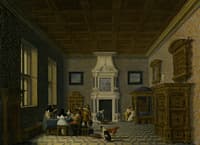 A Palace Interior with Cavaliers Cavorting with Nuns