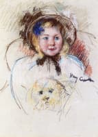 Sara in a Round-Brimed Bonnet, Holding Her Dog