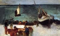 Beach Scene at Berck, Fishing Boats and Fishermen