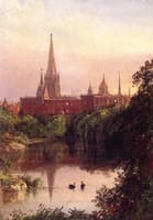 A View in Central Park - The Spire of Dr. Hall's Church in the Distance