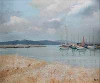 Wheat field, boats and mountains