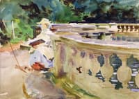 Fountain, with Girl Sketching
