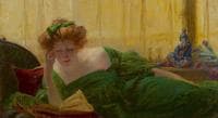 Woman in Green Reading in an Interior